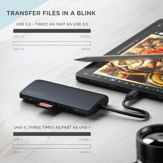 Satechi USB-C Докинг станция с HDMI 4K PD Ethernet Черен (ST-P8KED)
