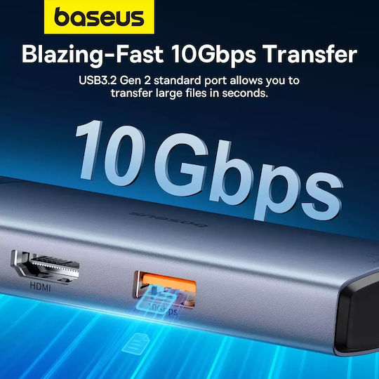 Baseus Metal Gleam 2 Series USB-C Docking Station with HDMI 4K PD Ethernet Gray