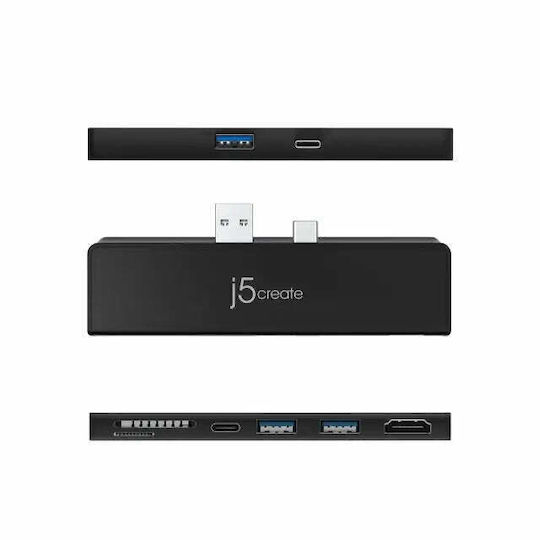 J5create ULTRADRIVEMINIDOCK for Surface Pro 7 USB-A / USB-C Docking Station με HDMI 4K PD Μαύρο