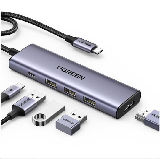 Ugreen Cm511 USB-C Stație de andocare cu HDMI 4K PD Ethernet Gri