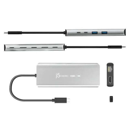J5create USB-C Docking Station με HDMI 4K PD Ethernet Ασημί (JCD403)
