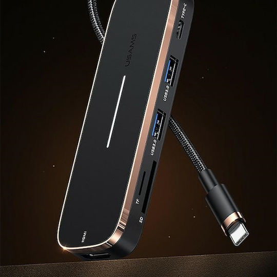 Usams SJ575 USB-C Stație de andocare cu HDMI 4K PD Negru