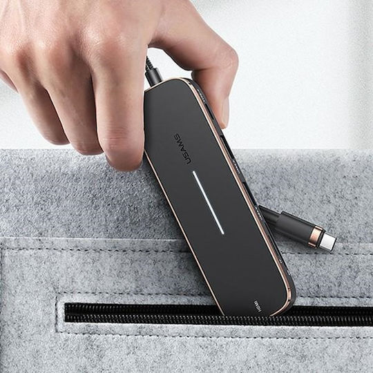 Usams SJ575 USB-C Stație de andocare cu HDMI 4K PD Negru