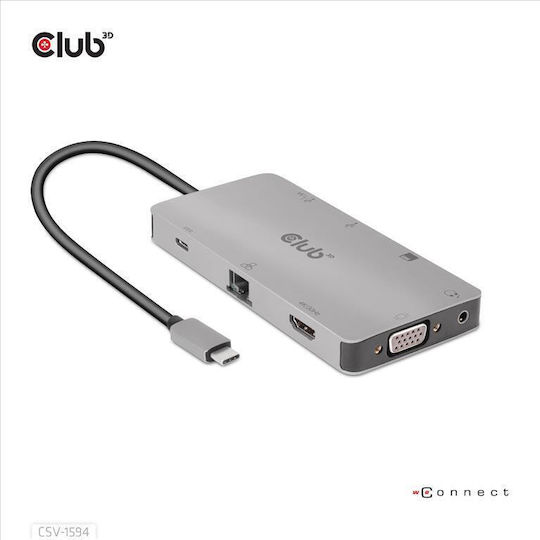 Club3D USB-C Docking Station mit HDMI Ethernet Silber (CSV-1594)