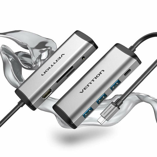 Vention USB-C Dockingstation mit HDMI 4K PowerDelivery Ethernet Grau (THAHB)