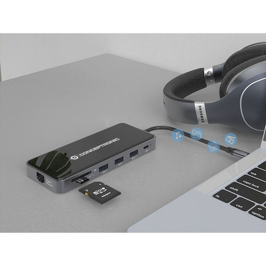 Conceptronic USB-C Docking Station με HDMI 4K PD Ethernet και συνδεση 2 Οθονών Μαύρο (DONN15G)