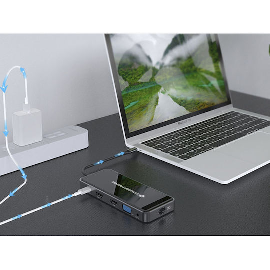 Conceptronic USB-C Docking Station με HDMI 4K PD Ethernet και συνδεση 2 Οθονών Μαύρο (DONN15G)