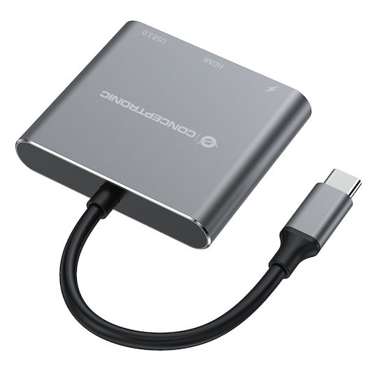 Conceptronic USB-C Docking Station με HDMI 4K PD Γκρι (DONN18G)