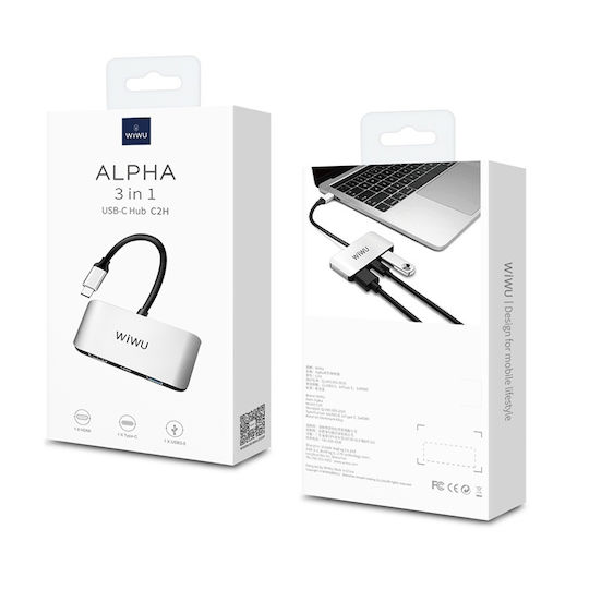 Wiwu Alpha C2H USB-A / USB-C Docking Station with HDMI 4K PD Gray