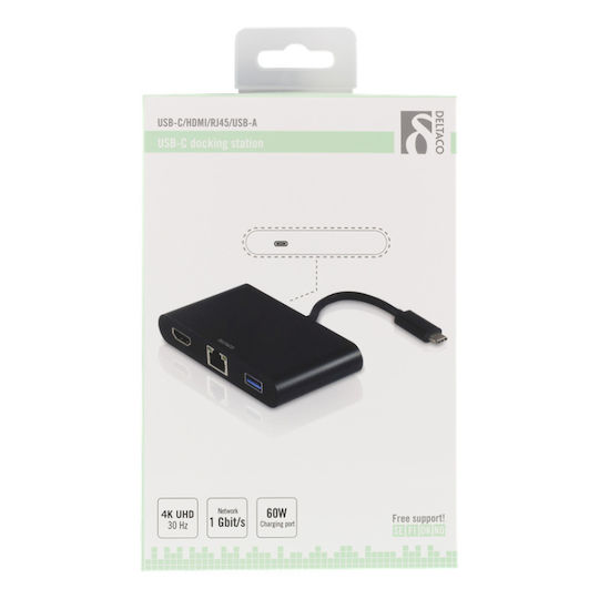 Deltaco USB-C / USB-A Docking Station με 4K PD Ethernet Μαύρο (USBC-1267)