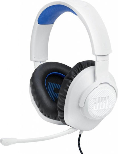 JBL Quantum 100P Over Ear Gaming Headset με σύνδεση 3.5mm Λευκό/Μπλέ for PS4 / PS5