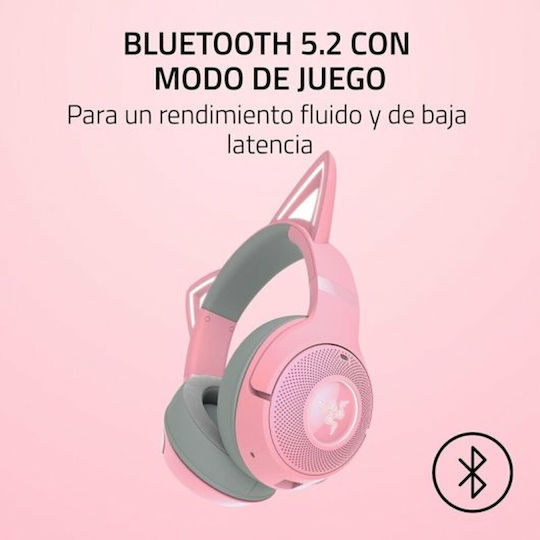 Razer Kraken Kitty V2 BT Ασύρματα / Ενσύρματα Over Ear Ακουστικά με 40 ώρες Λειτουργίας Ροζ