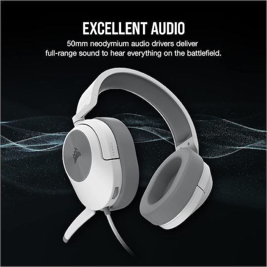 Corsair HS55 Stereo Over Ear Gaming Headset με σύνδεση 3.5mm Λευκό