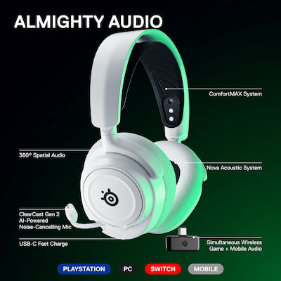 SteelSeries Arctis Nova 7X Wireless Over Ear Gaming Headset with Connection Bluetooth / USB White