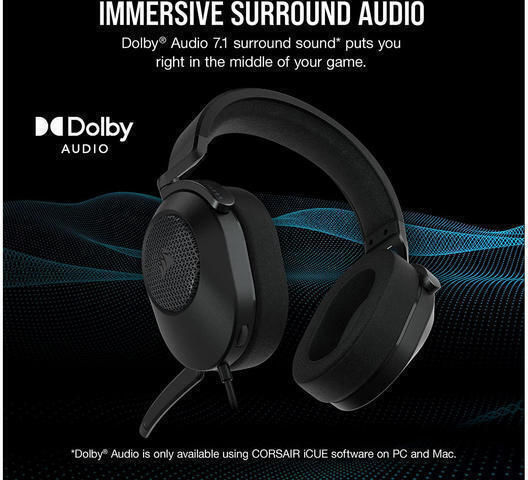 Corsair HS65 Surround Over Ear Gaming Headset with Connection 3.5mm Carbon