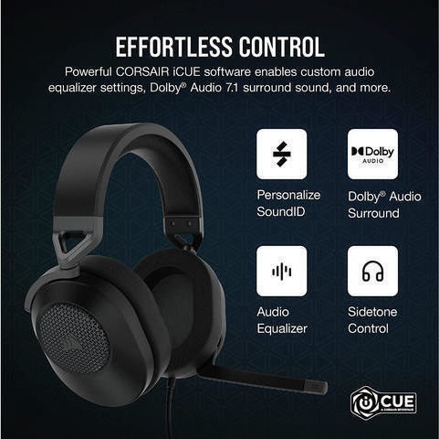 Corsair HS65 Surround Over Ear Gaming Headset with Connection 3.5mm Carbon