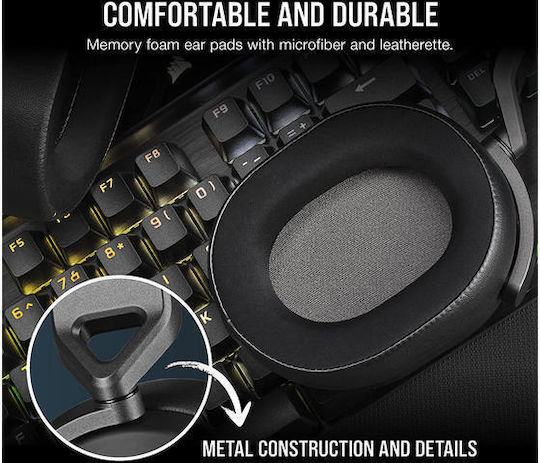 Corsair HS65 Surround Over Ear Gaming Headset with Connection 3.5mm Carbon