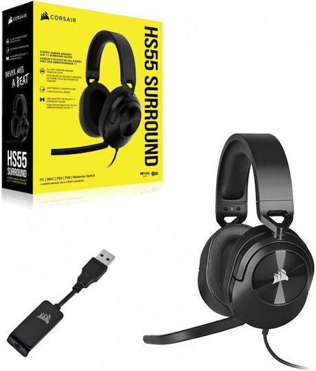 Corsair HS55 Surround Over Ear Gaming Headset με σύνδεση 3.5mm Carbon