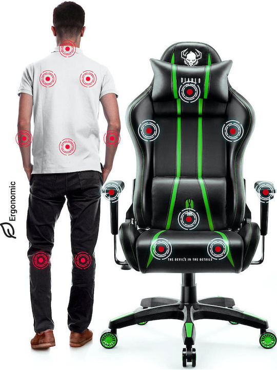 Diablo X-One 2.0 Normal Size Artificial Leather Gaming Chair with Adjustable Arms Black / Green