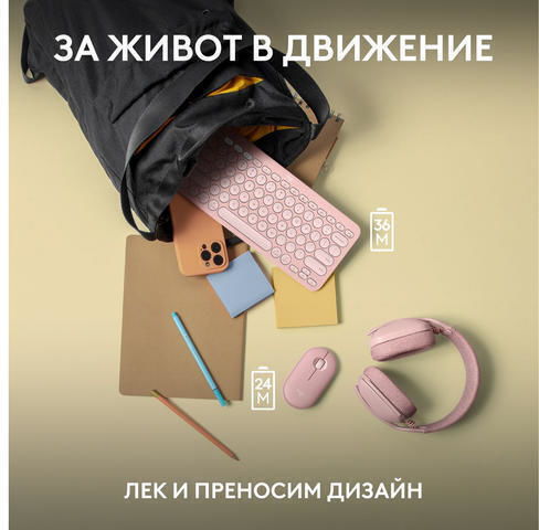 Logitech Pebble 2 Ασύρματο Σετ Πληκτρολόγιο & Ποντίκι Αγγλικό US Ροζ