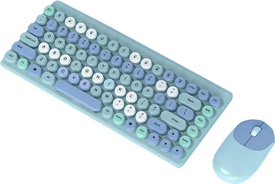 Rockware RW-QW02 Ασύρματο Σετ Πληκτρολόγιο & Ποντίκι Αγγλικό US Retro Μπλε