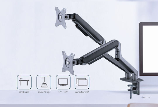 Gembird Stand Desk Mounted for 2 Monitors up to 32" with Arm Gray (MA-DA2-05)