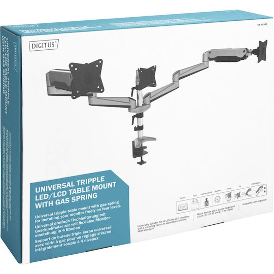 Digitus Stand Desk Mounted for 3 Monitors up to 27" with Arm Silver (DA-90363)