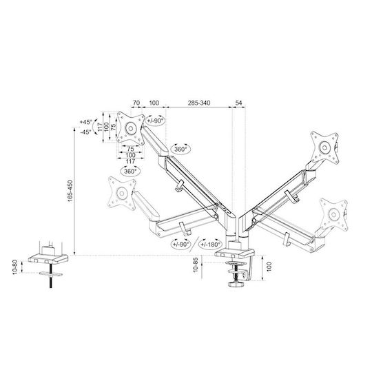 Neomounts Stand Desk Mounted for 2 Monitors up to 32" with Arm (DS70-810BL2)