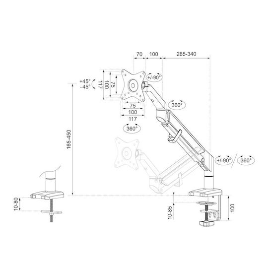 Neomounts Stand Desk Mounted Monitor up to 32" with Arm (DS70-810BL1)