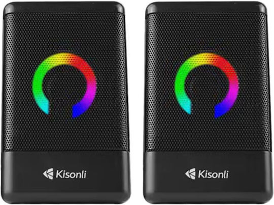 Kisonli L-8080 Ηχεία Υπολογιστή 2.0 με RGB Φωτισμό και Ισχύ 3W Μαύρα