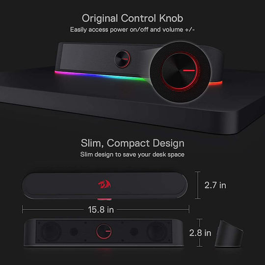 Redragon GS560 Adiemus Компютърни тонколони 2.0 с RGB осветление и мощност 6W в Черен цвят