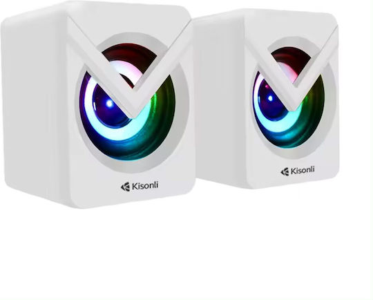 Kisonli L-1040 Ηχεία Υπολογιστή 2.0 με RGB Φωτισμό και Ισχύ 2.5W Λευκά