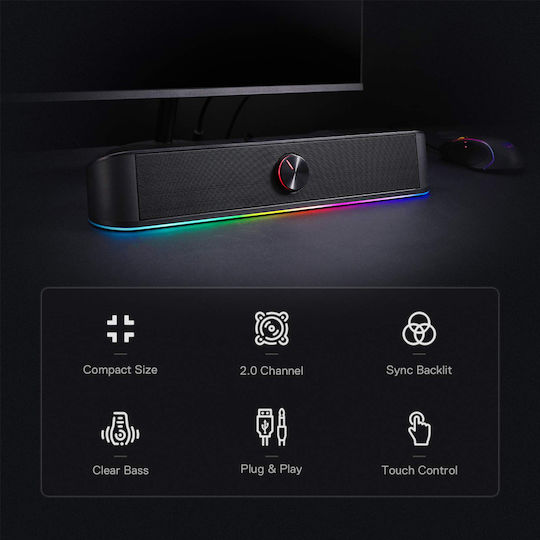 Redragon GS560 Adiemus Компютърни тонколони 2.0 с RGB осветление и мощност 6W в Черен цвят
