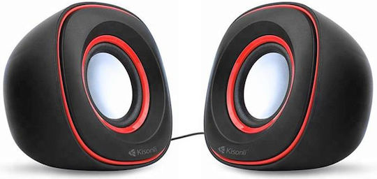 Kisonli V350 Ηχεία Υπολογιστή 2.0 με Ισχύ 6W Κόκκινα