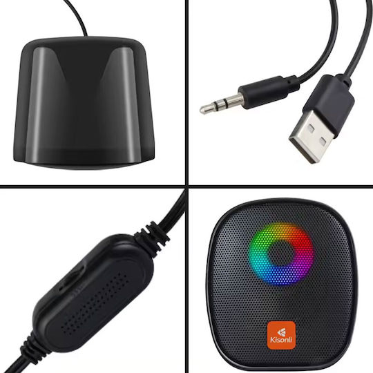 Kisonli X11 Ηχεία Υπολογιστή 2.0 με RGB Φωτισμό και Ισχύ 3W Μαύρα