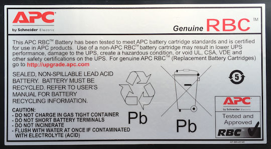 APC Replacement Cartridge 12 UPS Battery with Capacity 8Ah and Voltage 12V 1pcs