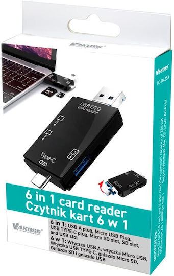Vakoss Card Reader USB 2.0/micro USB/Type-C για SD/microSD