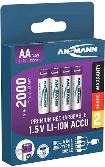 Ansmann Baterii Reîncărcabile AA Li-ion 1800mAh 1.5V 4 Bucăți