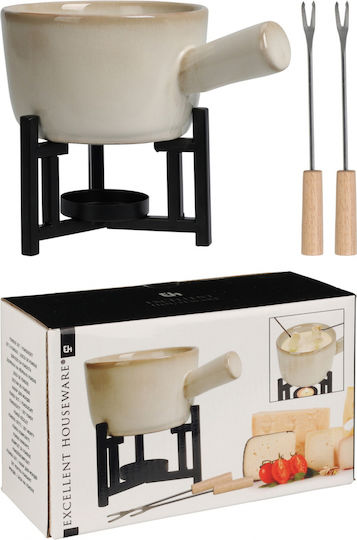 Excellent Houseware Porcelain Fondue Pot with Tea Light White 8.1x8.1x7.5cm