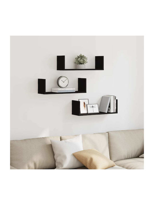 Shelves Wall Black 3pcs 58x18x18cm