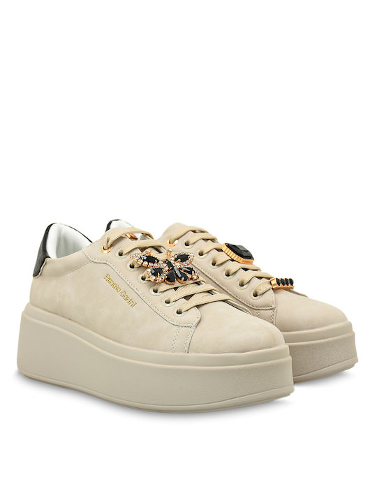 Renato Garini Femei Sneakers Off White / Black Snake / Lt Gold