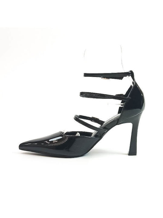 Cink-Me Patent Leather Black High Heels with Strap