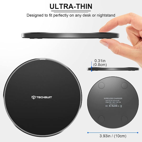 Techsuit Wireless Charger (Qi Pad) 15W Whites (CHWR031)