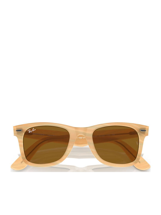 Ray Ban Wayfarer Unisex Sunglasses with Beige Plastic Frame and Brown Lens RB2140 1408/33