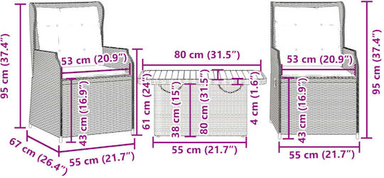 Garten- und Outdoor-Möbelsets 3 Stück Schwarz mit Kissen