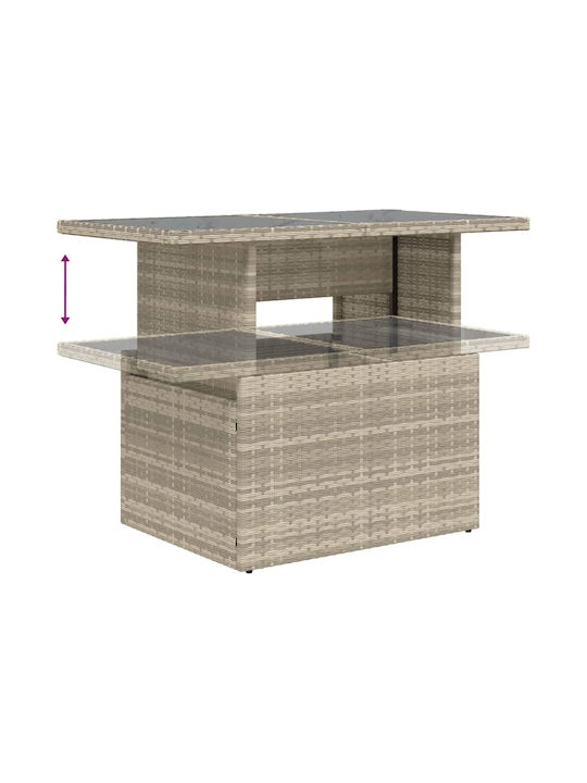 Outdoor Dinner Free Standing Table with Glass Surface and Rattan Frame Natural 100x55x73cm