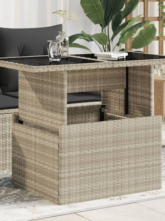 Outdoor Dinner Free Standing Table with Glass Surface and Rattan Frame Natural 100x55x73cm