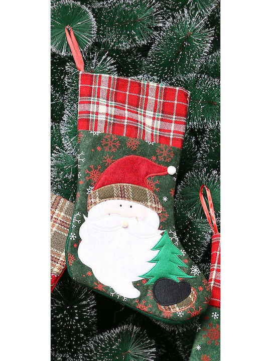 Șosetă Decorativă de Crăciun cu Άγιο Βασίλη L40xl20cm. Verde