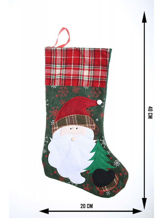 Șosetă Decorativă de Crăciun cu Άγιο Βασίλη L40xl20cm. Verde