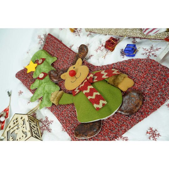 Șosetă Decorativă de Crăciun cu Ren L45xl20cm. Roșie